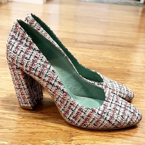 LAB by A.G. tweed chunky heels (gray, white, blue, red). Made in Spain. Size 9.5 - Picture 2 of 14